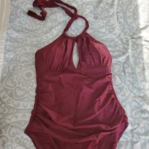 Wine Red Halter Swimsuit
